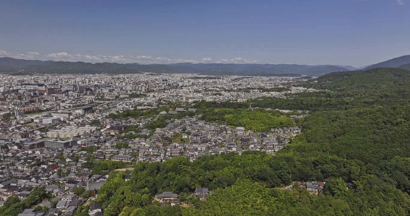 Kyoto Giappone Aerea v16 orbita a volo d'uccello sopra l'ingresso di Fushimi Inari a Fukakusa Yabunouchicho, rivelando i tetti del santuario, la foresta e la periferia della città - Ripreso con Mavic 3 Pro Cine - 7 ottobre 2023