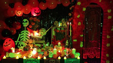 día de las ofrendas de los muertos en un altar, cambiando las luces rgb