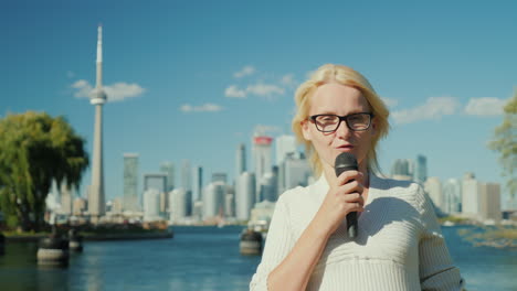 woman talking with microphone toronto