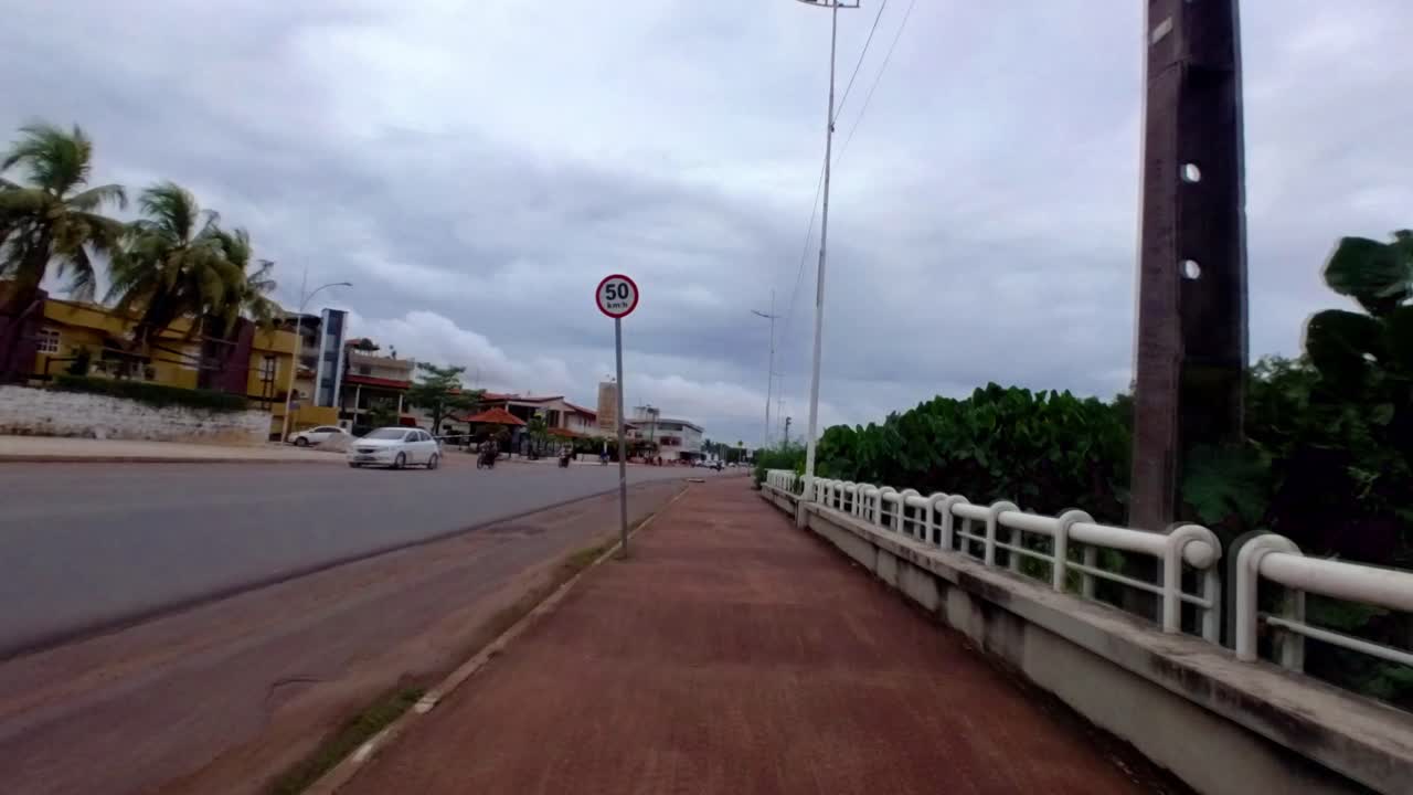 Lively commercial district in Macapá, Brazil. Bustling shops, markets, and street vendors showcase the vibrant economic heart of this Amazonian city