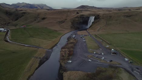 skógafoss waterfall with eyjafjallajokull glacier in background, iceland