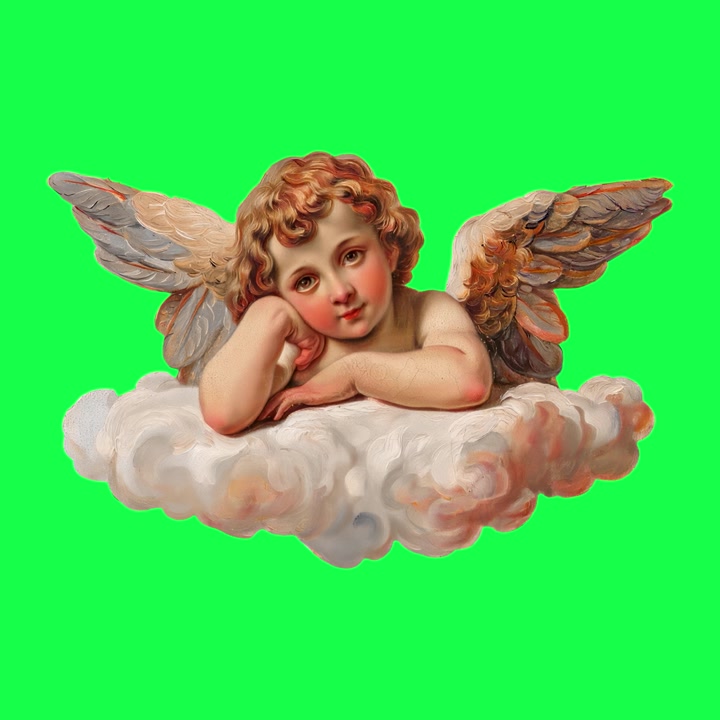 Classic Painting of a Cherub Resting on a Cloud
