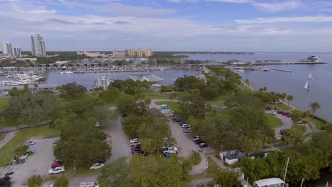 4K-Aerial-Drone-Video-of-Sailboats-and-Yachts-at-Marina-on-Tampa-Bay-in-Downtown-St