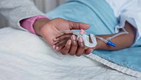 Child,-hospital-bed-or-hand-holding-with-mother