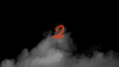 digital animation of neon orange 2 text sign over smoke effect against black background