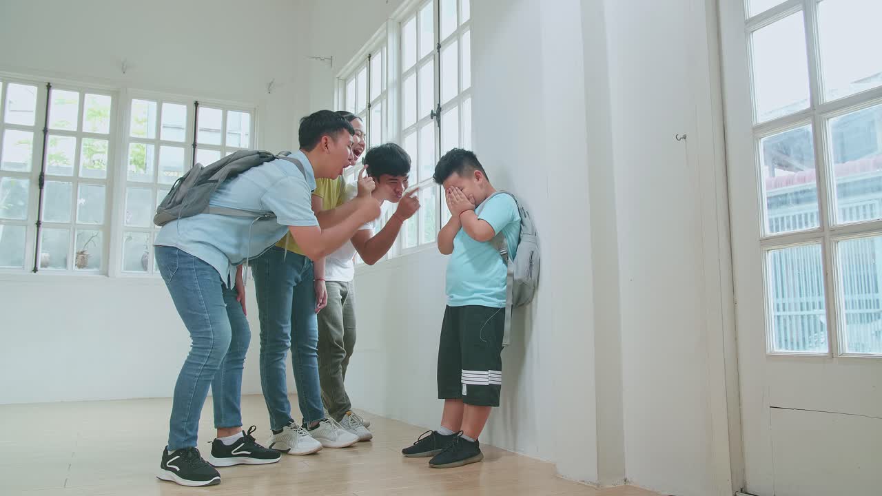 Young Asian Students Bullying Little Boy