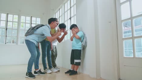 young asian students bullying little boy