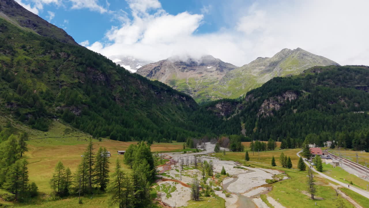 Panoramic View of Peaks and Valleys in the Central Swiss Alps