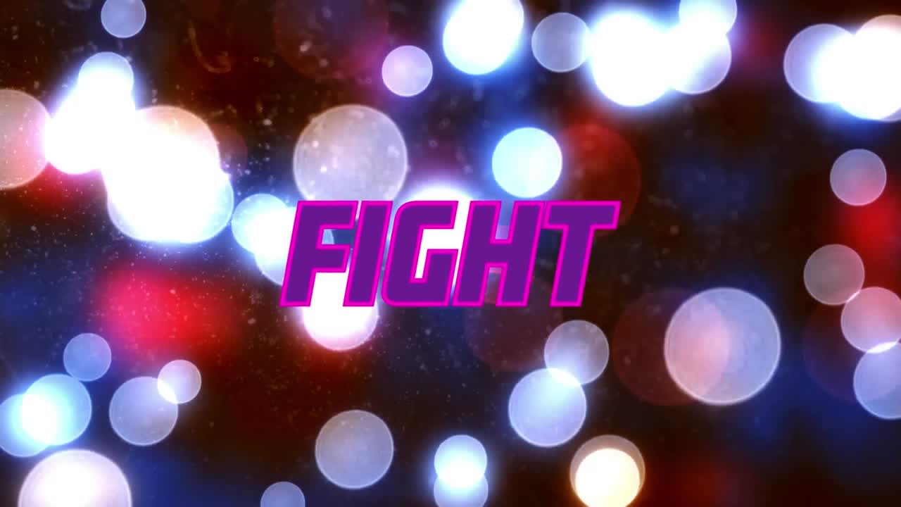 animación del texto de neón de lucha sobre las luces de los puntos