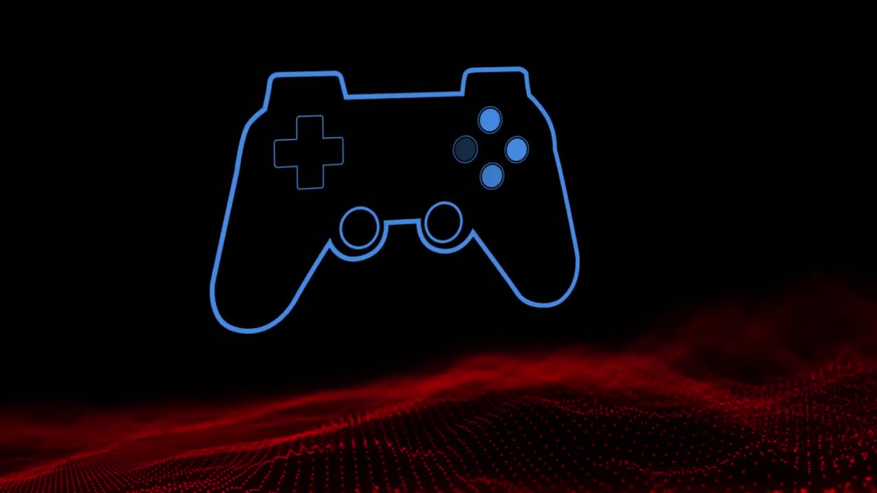 빨간색 메시 위에 파란색 비디오 게임 콘솔의 애니메이션