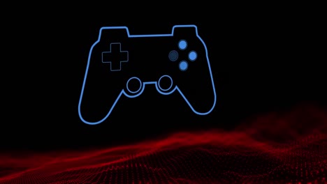 Animation-of-blue-video-game-console-over-red-mesh