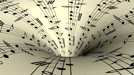 music notes come out of the hole on old paper background, seamless animation