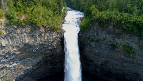 beautiful water fall through forest cliff on a sunny day 4k