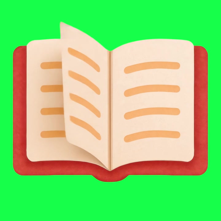 Libro aperto animato con pagine che si sfogliano su schermo verde