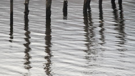 puestos de amarre reflejados en un agua oscura y sombría derwent en el distrito inglés de los lagos, cumbria, reino unido