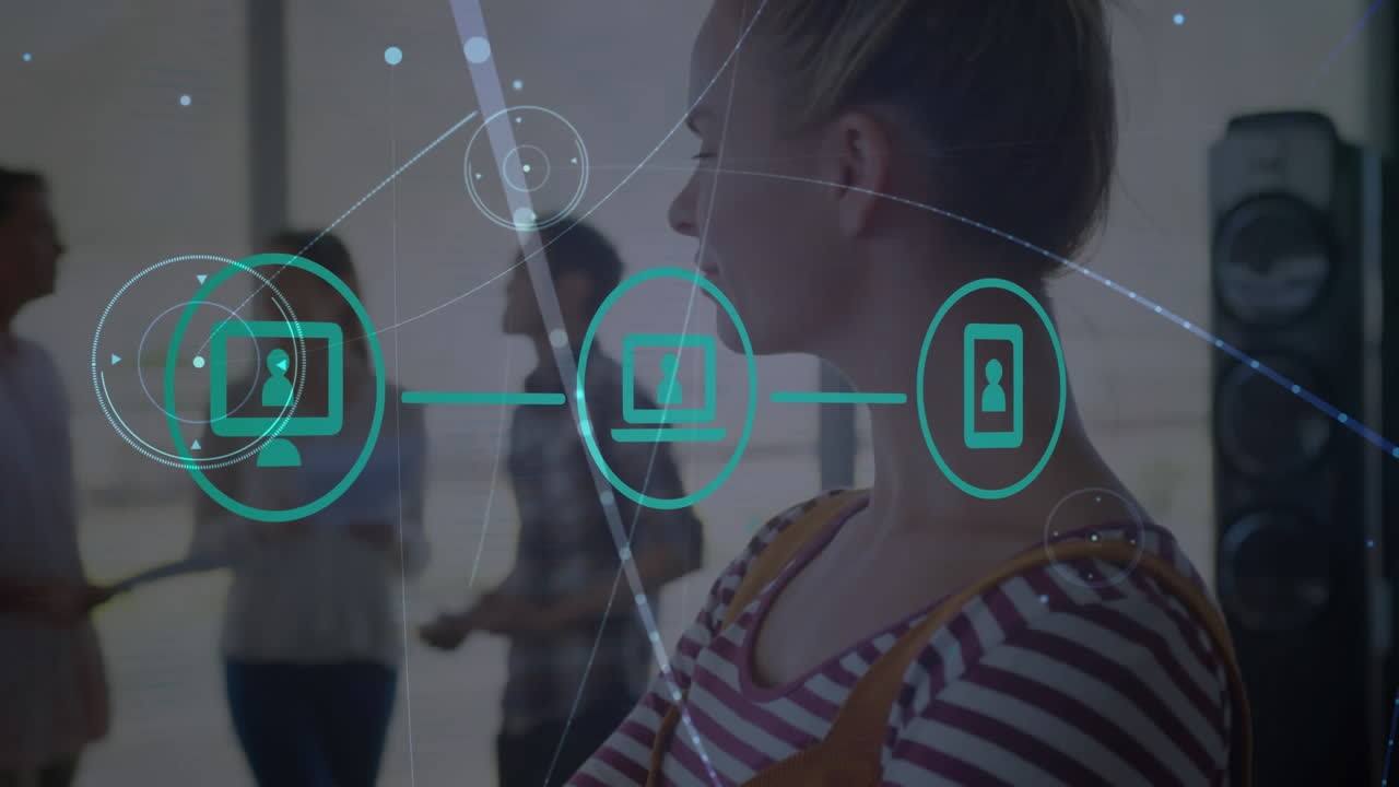 animación de personas de negocios, iconos y red de conexiones