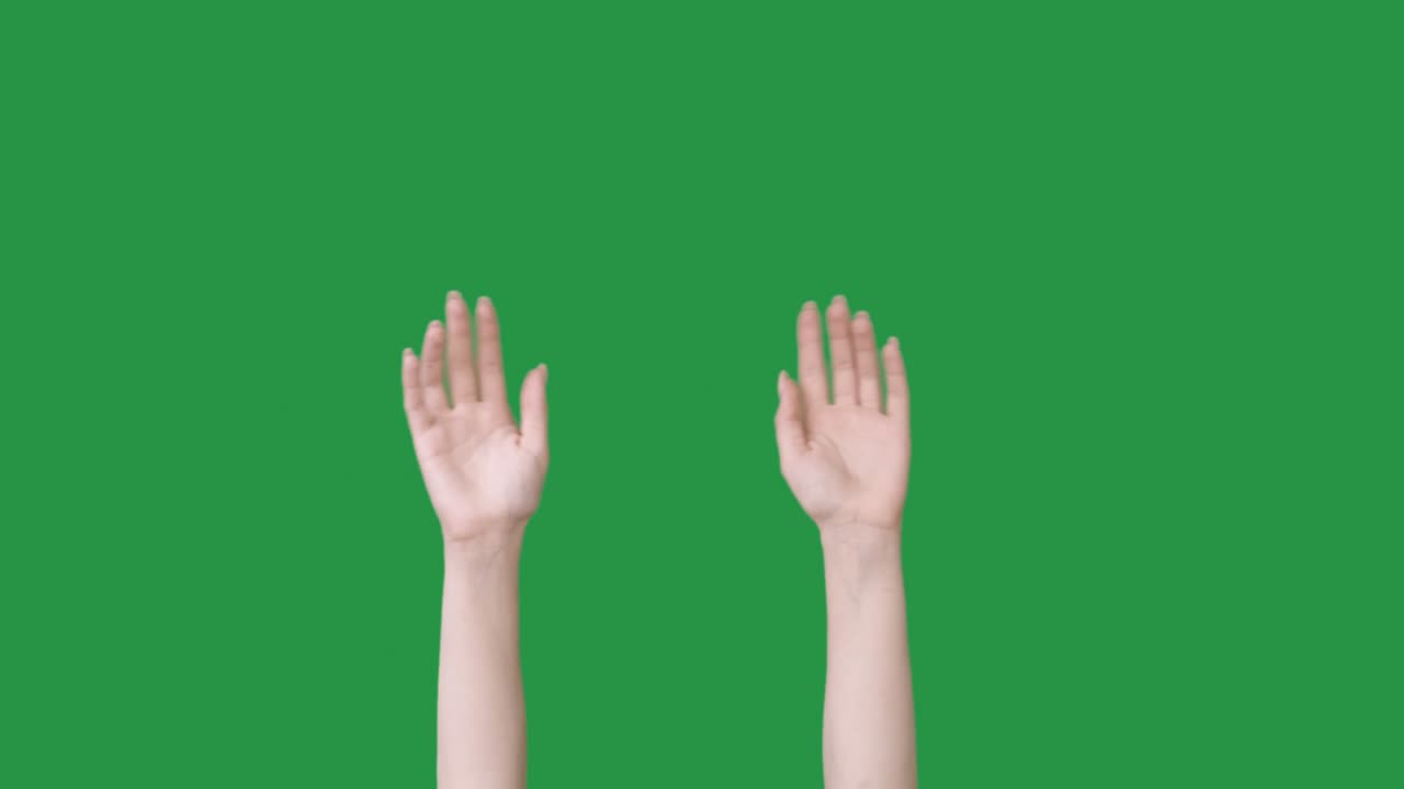 여기 보세요. 헤이 제스처. 여자 손이 인사를 흔들고 있습니다.