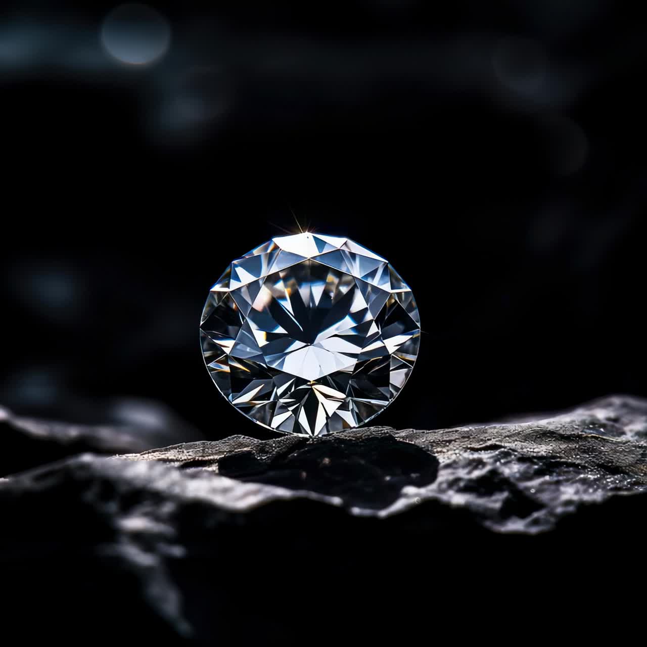 Close-up video shot of a sparkling diamond on a textured rock surface, highlighting its facets