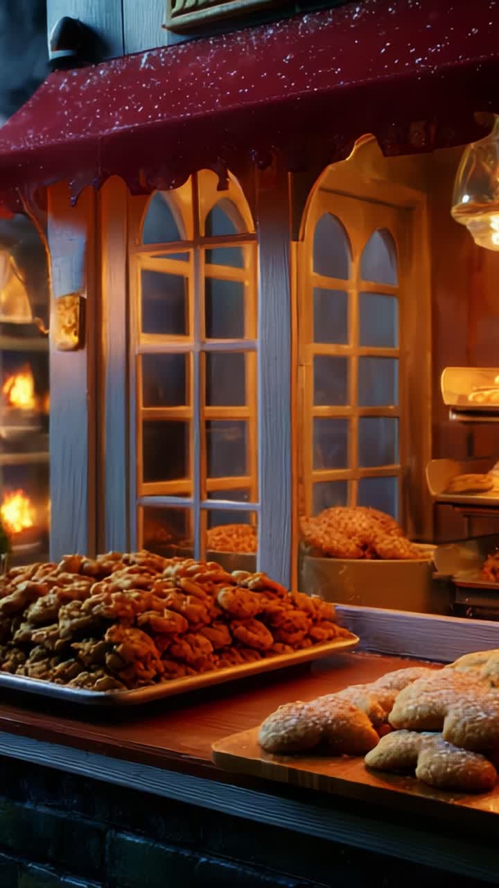 Delicious Display of Freshly Baked Cookies and Pastries in a Warmly Lit Bakery Window, Showcasing an Array of Tempting Treats to Entice Passersby with Mouthwatering Aromas and Visual Appeal