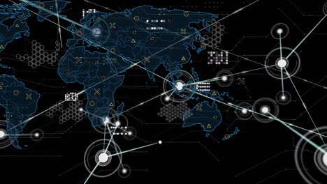 animación del procesamiento de datos sobre el mapa del mundo