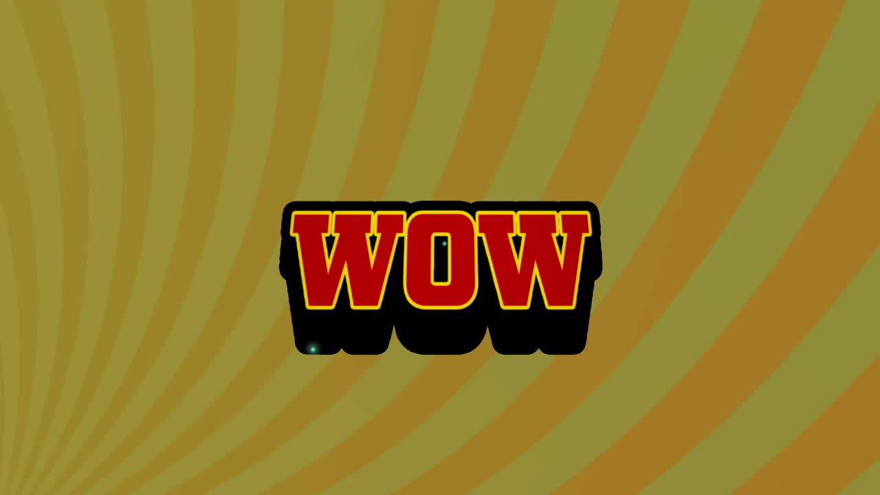 회전하는 줄무 패턴 위에 와우 텍스트의 애니메이션