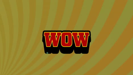 animación del texto wow sobre el patrón de rayas giratorias