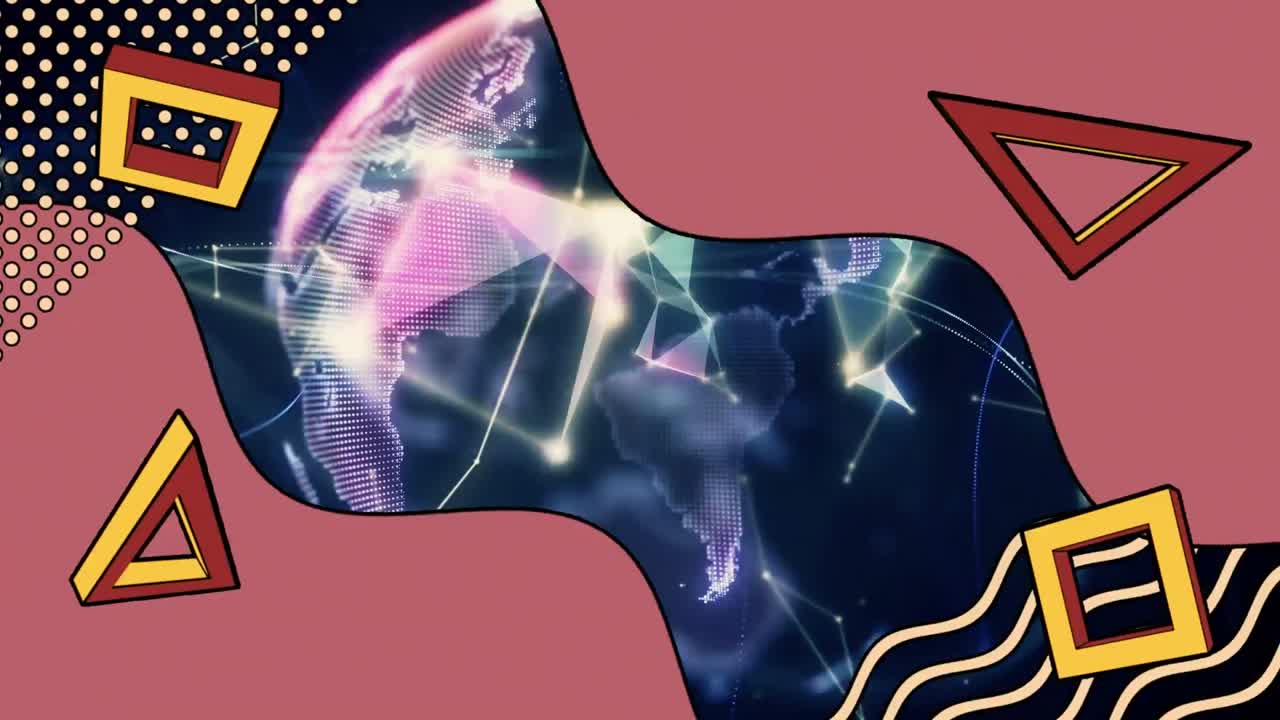 연결 네트워크와 함께 추상적인 레트로 모양의 애니메이션