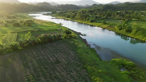 Vista-Fresca-Y-Serena-De-Una-Granja-Junto-Al-Río-Pajo-En-Virac,-Catanduanes,-Filipinas