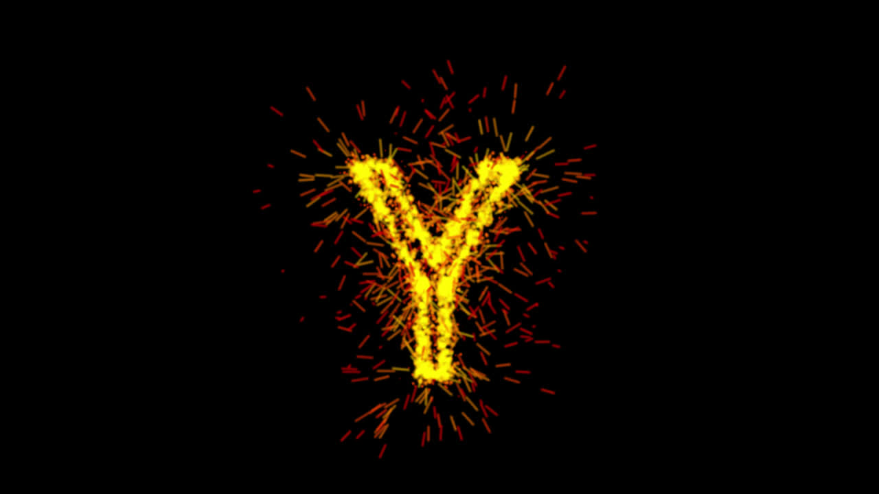 Yellow particle letter Y animation on transparent background