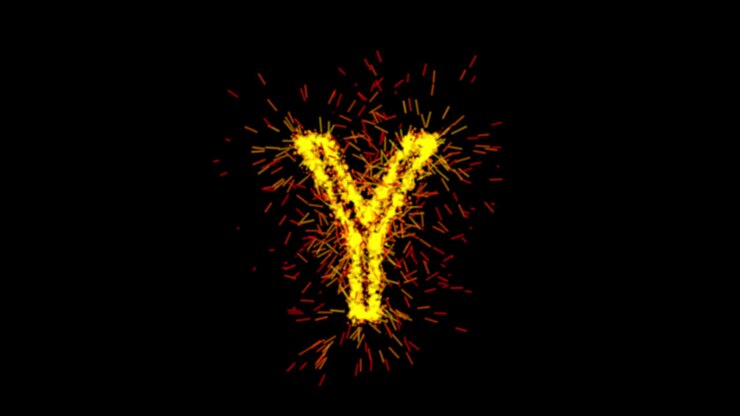 Yellow particle letter Y animation on transparent background