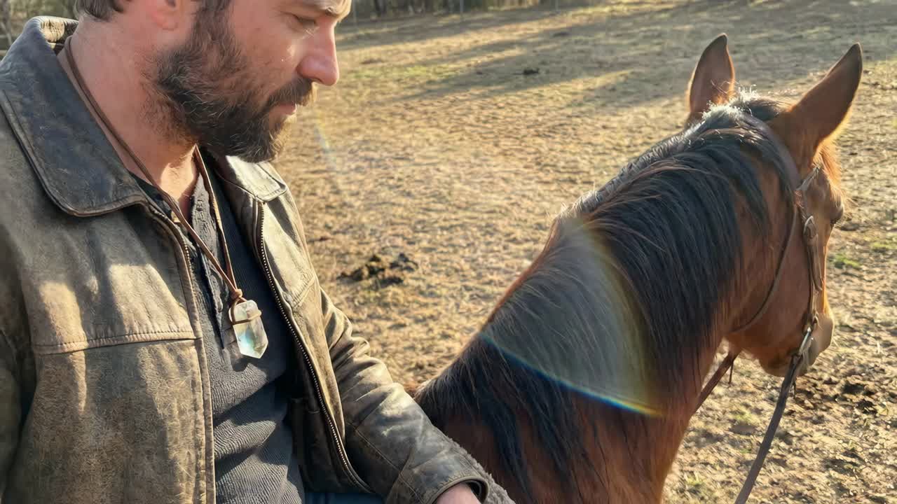 Mand og hest knyttet til naturen