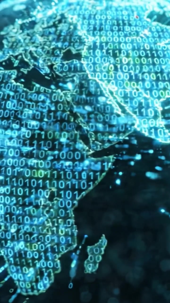 A Stunning Digital Representation of Earth Visualized with Binary Code, Capturing the Essence of Data and Global Connectivity in a High-Tech Universe