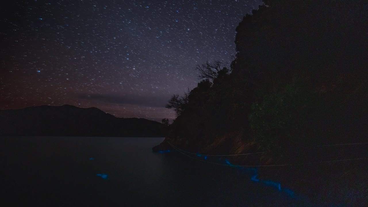 Time Lapse of Milky Way Stars on Night Sky Above Marlborough Sounds, New Zealand