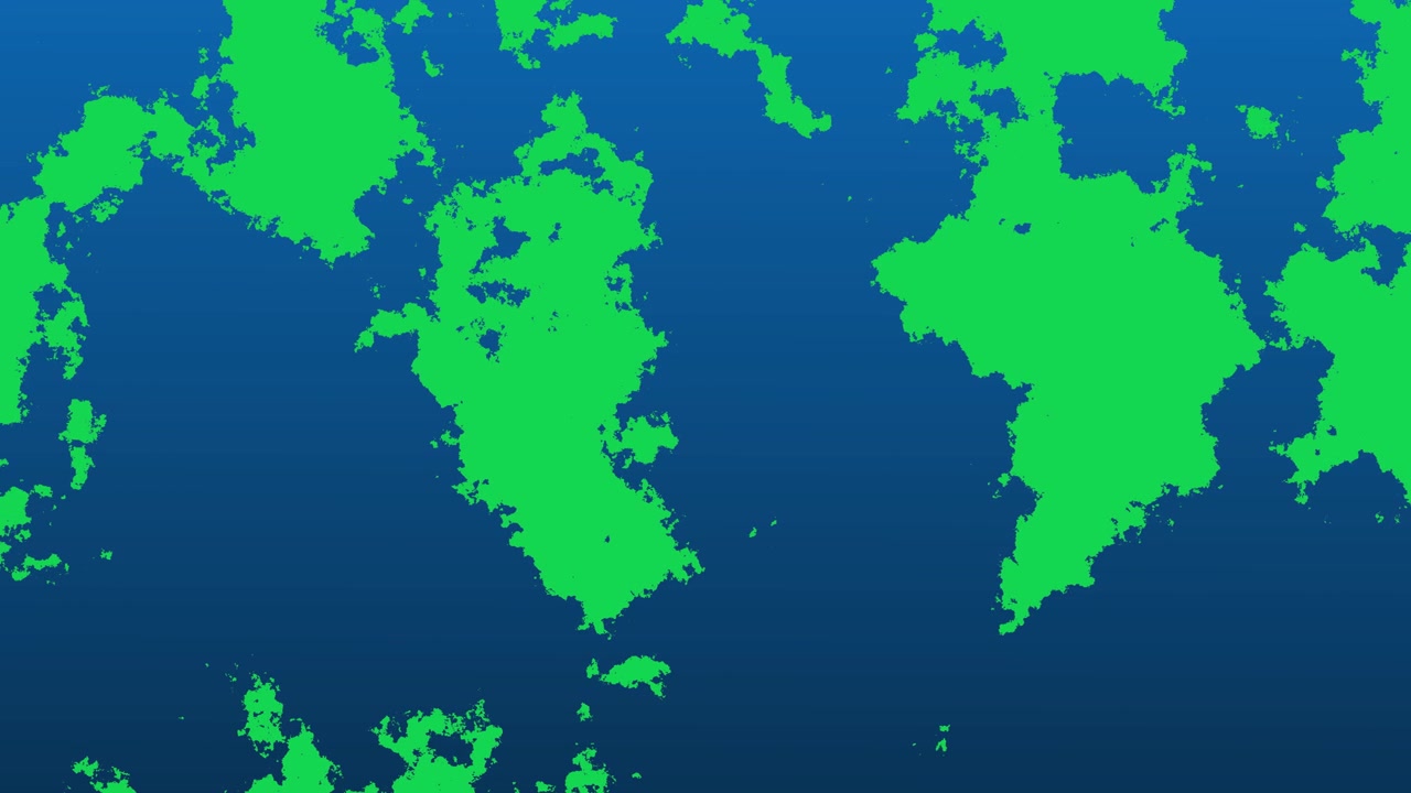 Abstract Digital Animation of Shifting Green Landmasses on Blue Background