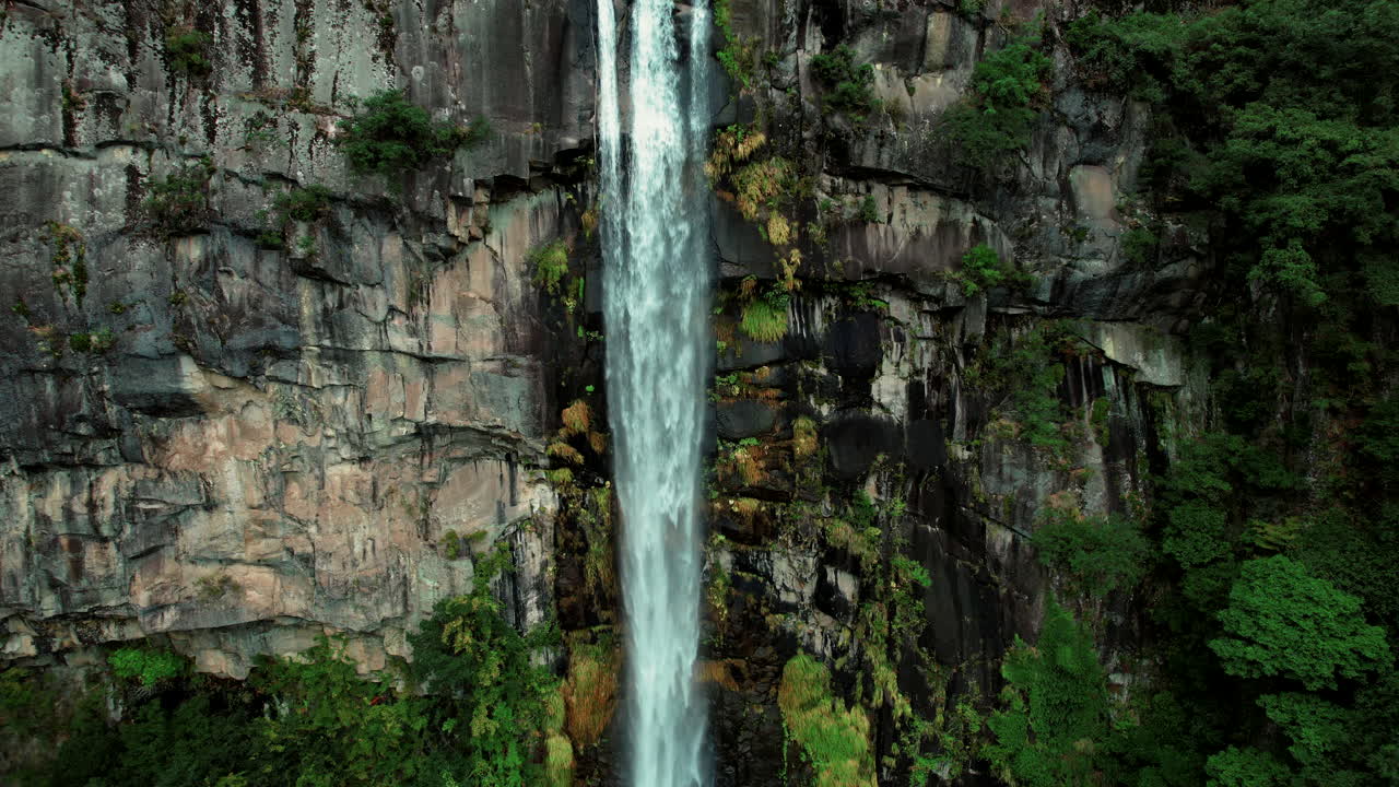 Front Descending Drone View Of Nachi Falls, Wakayama Japan