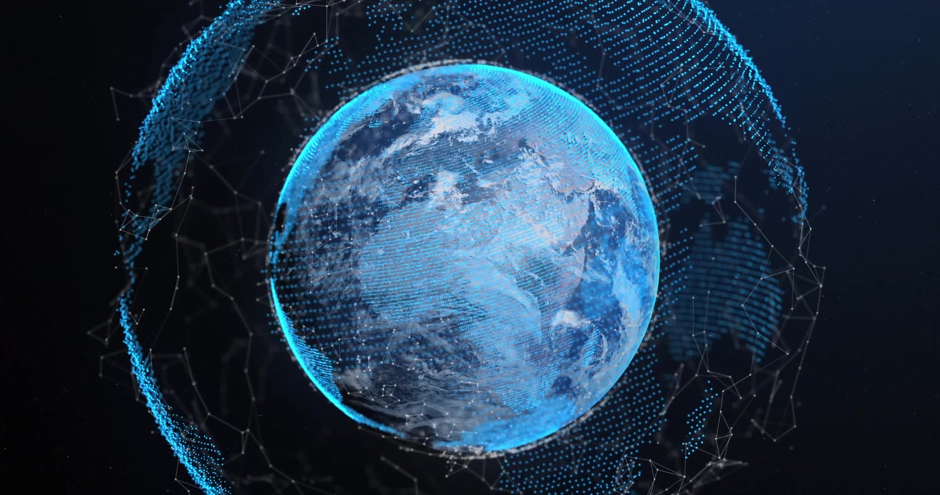 Digital Earth Globe Rotating with Futuristic Data Network
