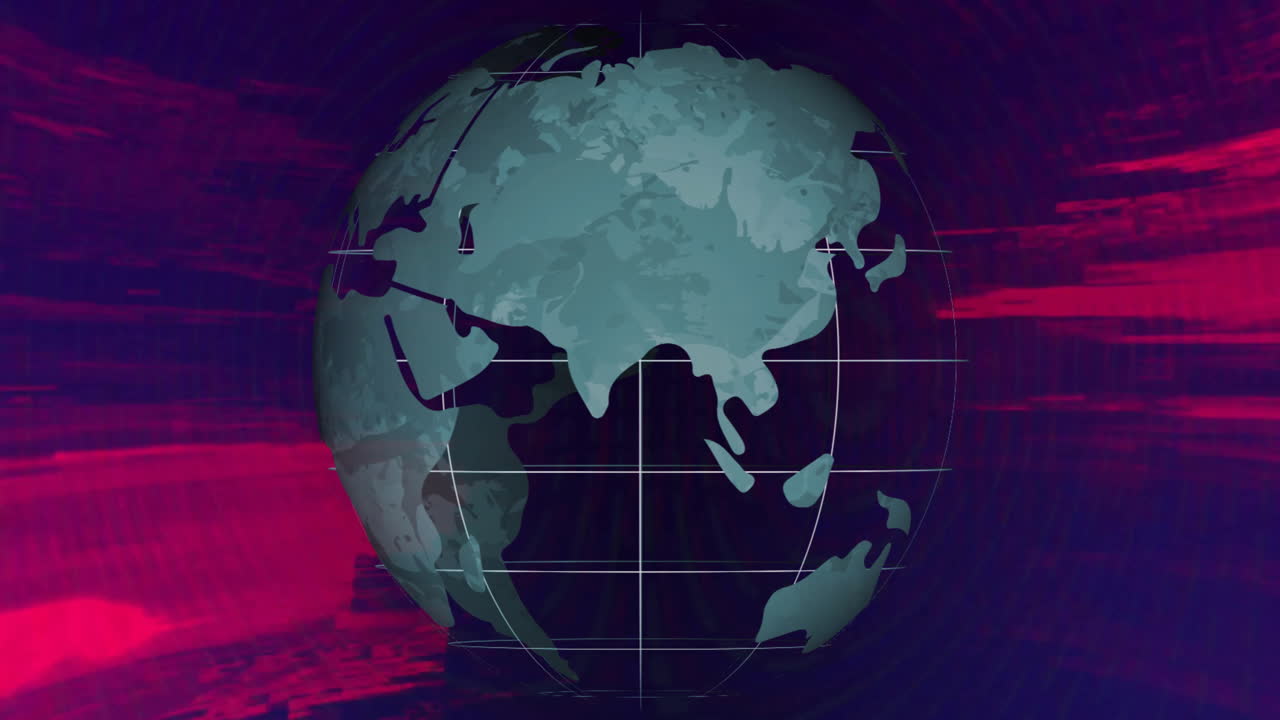 Animation of globe over red shapes moving