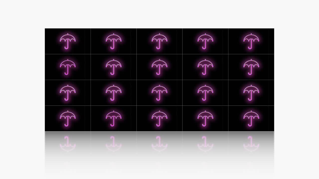 카지노 스타일의 led 조명이 있는 펄스 네온 우산 아이콘 패턴