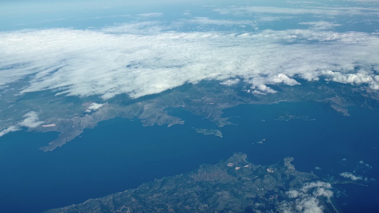 Wide aerial view from airplane of Greece