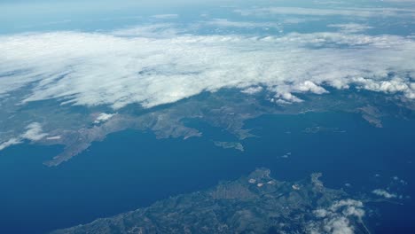 wide aerial view from airplane of greece