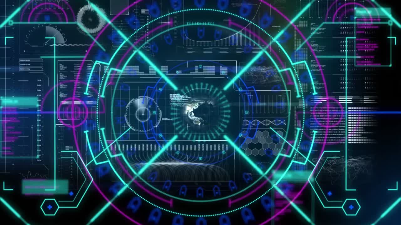 Animation of scope scanning and data processing on blue background