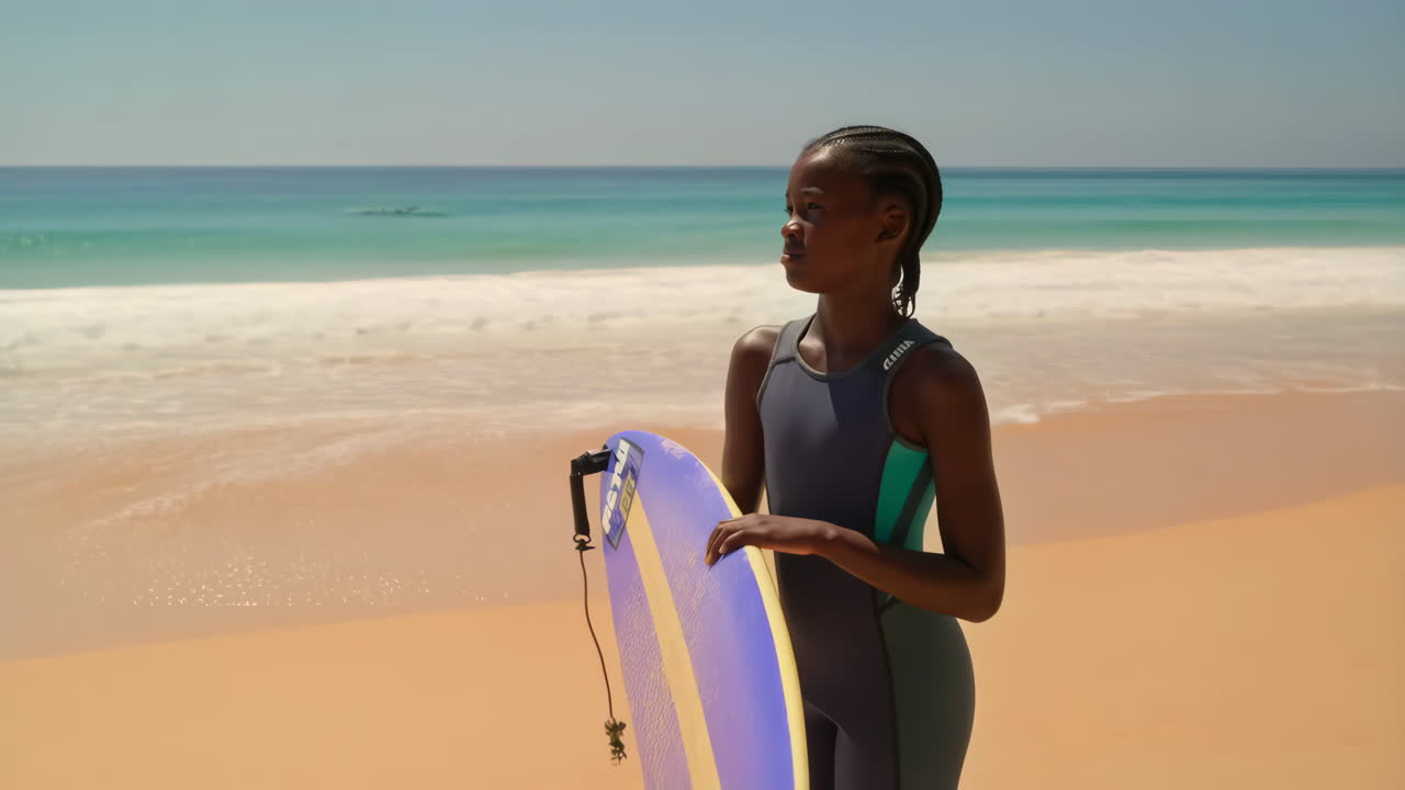 Young person with bodyboard on a tropical beach