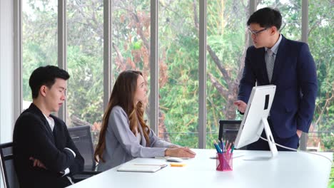 angry business person dispute work problem in group meeting