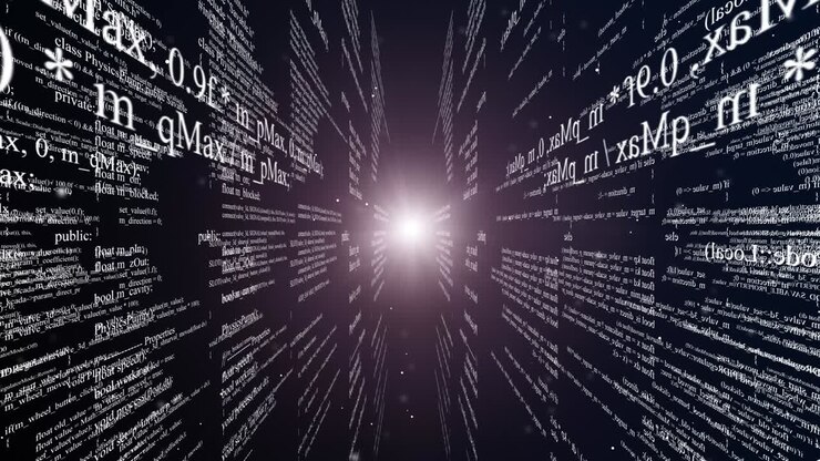 Blocks of program code flying in virtual space. Seamless