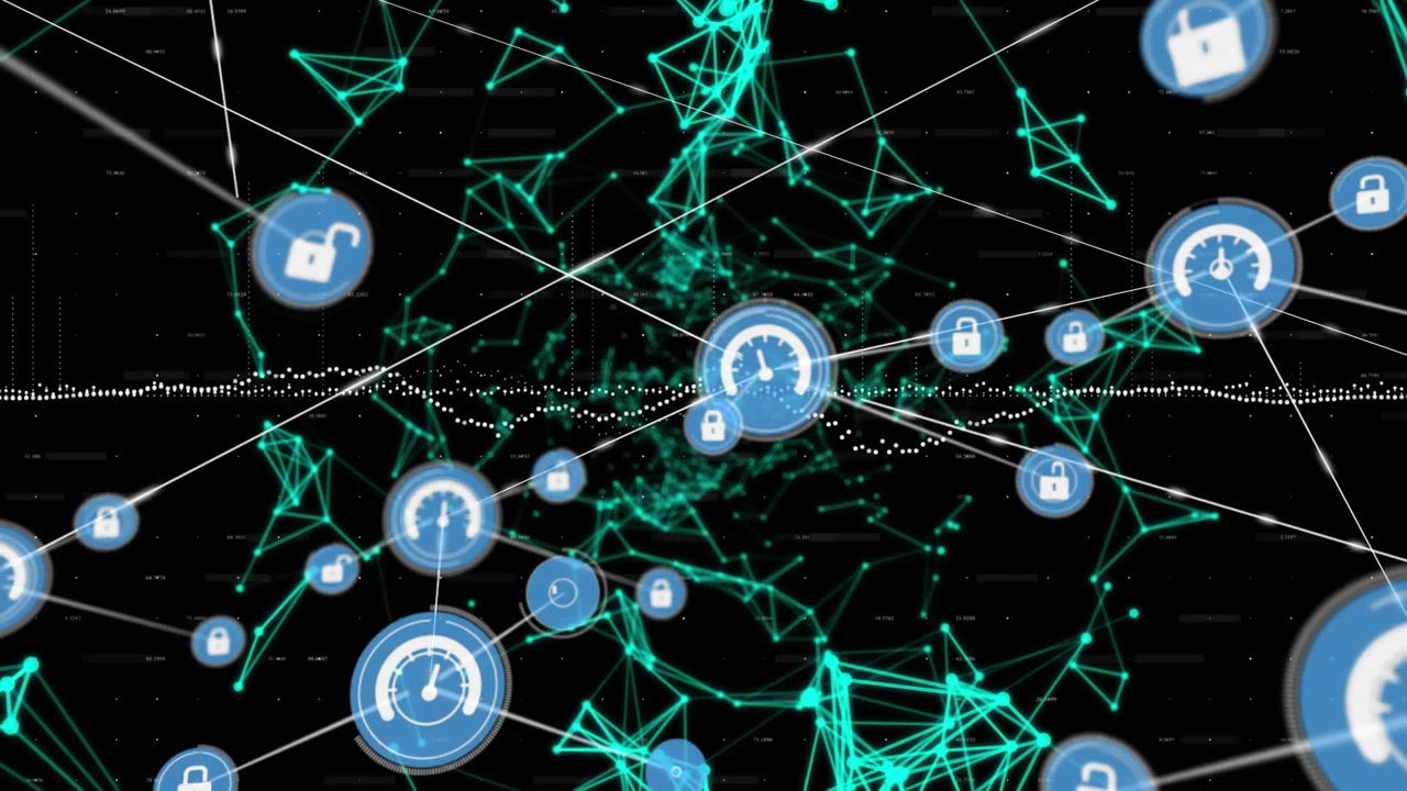 Animation af netværk af forbindelser med ikoner og databehandling.