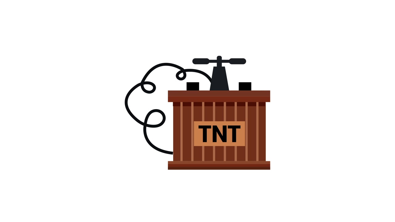 Animovaná krabice detonátoru TNT s pístem a drátem