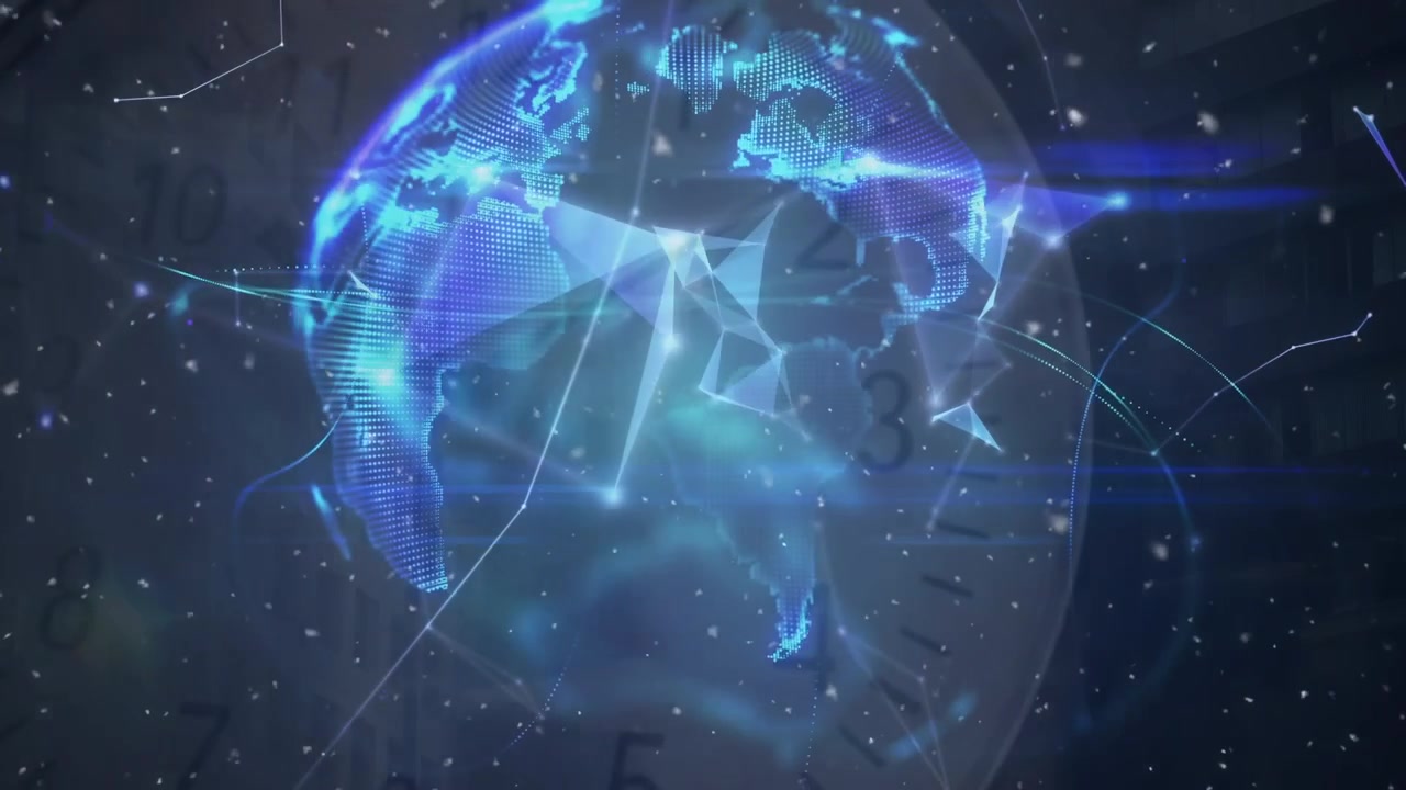 Animation of data processing and shapes over clock