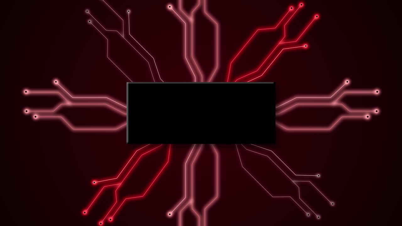 tabla de circuitos tecnología digital futurista animación 3d comunicación en fondo oscuro red electrónica de neón cpu intro títulos cibernéticos computación color marrón rojo