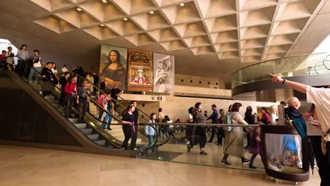 tourists viewing famous paintings in a museum setting