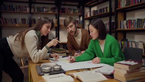 estudiantes que colaboran en una biblioteca